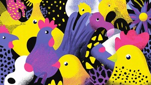 多彩群鸡插画 活泼氛围