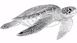 手绘海龟 海洋生灵的优雅线条