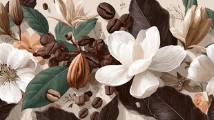 花卉与咖啡豆的雅致组合