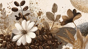 复古花卉与咖啡豆装饰画