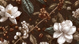 咖啡花与咖啡豆复古图案