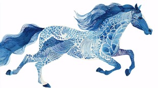 蓝纹奔马插画