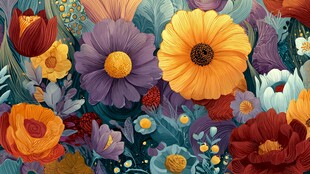 绚丽多彩花卉插画