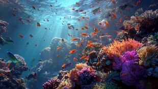 梦幻海底珊瑚与群鱼景观