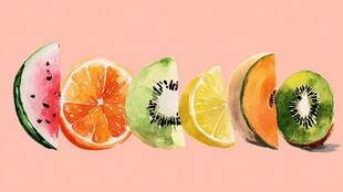 缤纷水果切片水彩插画