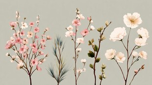 春日花卉插画 清新自然风