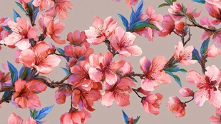 水彩风粉嫩桃花枝图案