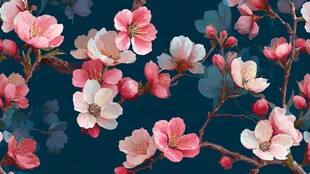 深蓝色底上的绚烂粉色花朵