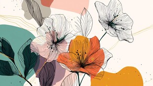 抽象风格多彩花卉插画