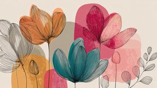 手绘多彩花卉装饰图案