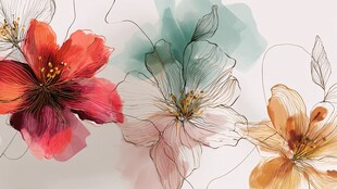 多彩手绘花卉艺术插画