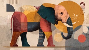 几何拼接风大象艺术插画