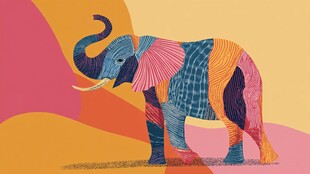 彩色几何风大象插画