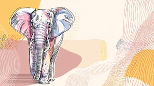 行走的彩色大象插画