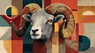 抽象背景下的大角羊形象