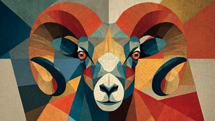 几何风格的公羊头像作品