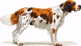 站立的棕白相间猎犬