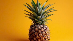 黄色背景上的新鲜菠萝