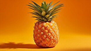 橙背景上的新鲜菠萝