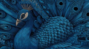 蓝色梦幻孔雀艺术插画