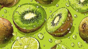 猕猴桃青柠水彩清新图案