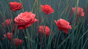 夜中绽放的艳丽红玫瑰