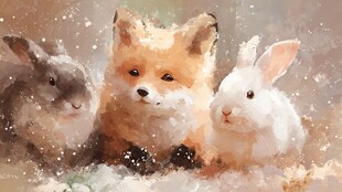 狐狸与双兔的温馨画面