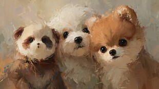 三只萌宠紧挨着的温馨画面