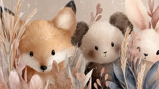 可爱小动物藏身花草间