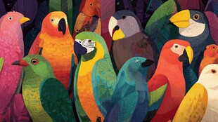 多彩鹦鹉群聚图