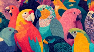 多彩鹦鹉群绘
