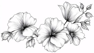 黑白花卉线稿插画