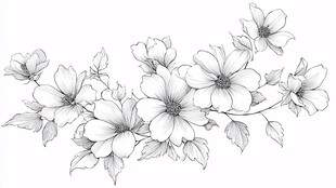 花卉线描插画 优雅花朵