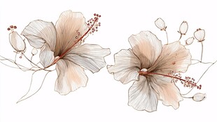 手绘淡雅木槿花花卉图案