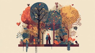 秋日森林中的浪漫情侣场景