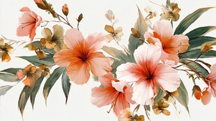 粉橙花卉插画 清新自然风