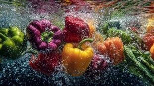 彩椒入水瞬间的清新画面