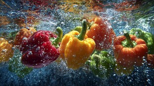 彩椒入水瞬间的清新画面