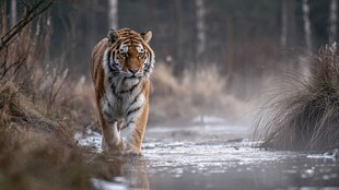 雪地中独行的斑斓猛虎