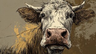 复古风牛的艺术插画