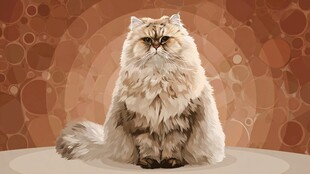 优雅长毛猫端坐背景前