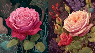 梦幻双生玫瑰插画艺术