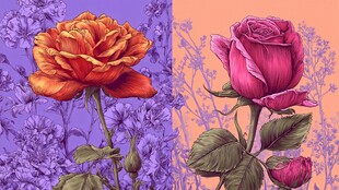 两朵娇艳玫瑰插画图案