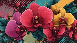 绚丽多彩的兰花花卉插画