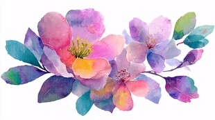 水彩花卉插画 绚丽花朵