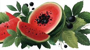 夏日西瓜与绿叶浆果组合