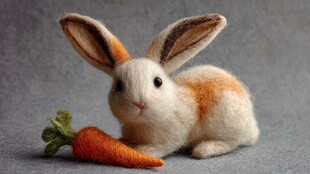 羊毛毡小兔与胡萝卜摆件