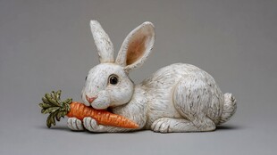 白兔抱胡萝卜精致摆件