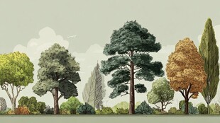 多样树木的清新自然景观