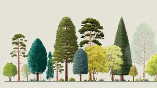 多样树木构成的清新景致